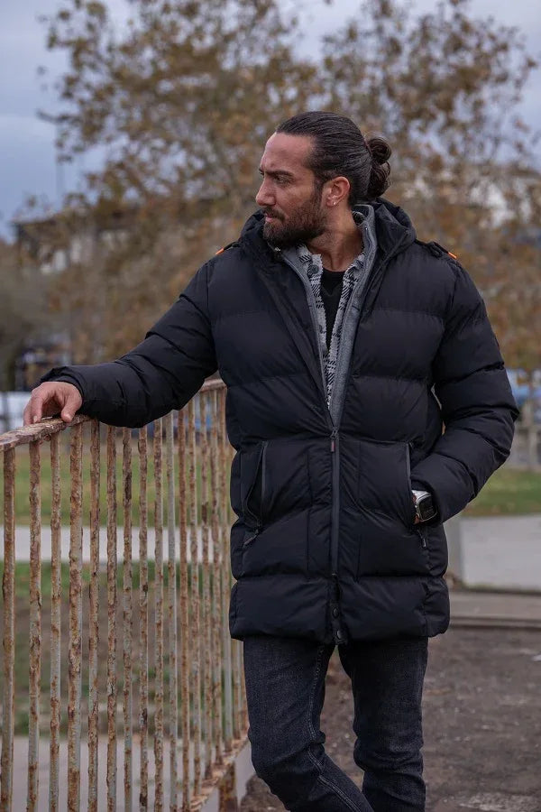 Rapid Slim Fit Black Long Puffer Coat