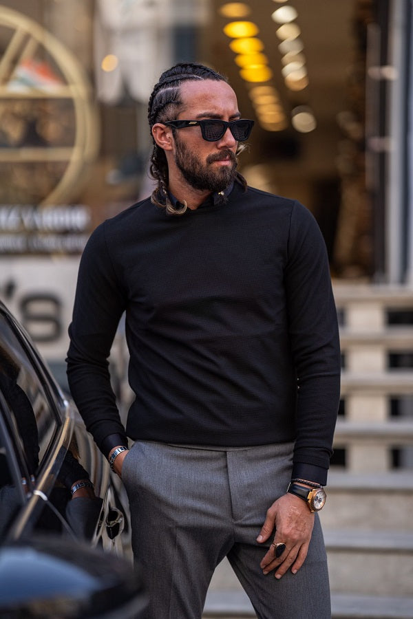 GentWith Rapid Black Round Neck Sweater