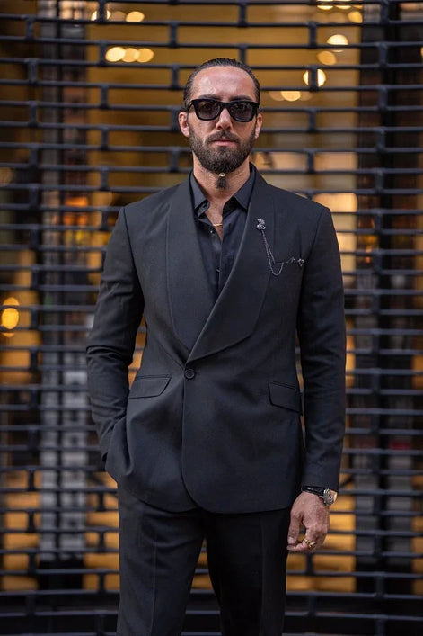 Rapid Black Slim Fit Shawl Lapel 2 Piece Suit