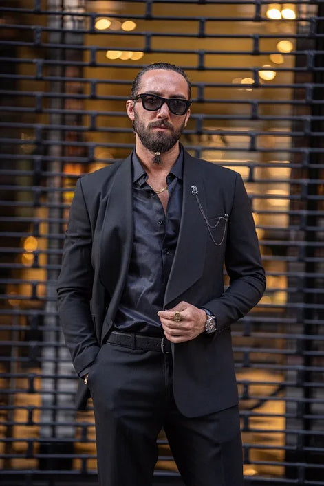 Rapid Black Slim Fit Shawl Lapel 2 Piece Suit