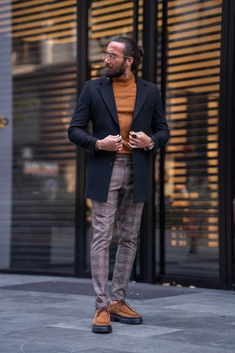 Rapid Black Slim Fit Single Breasted Long Coat
