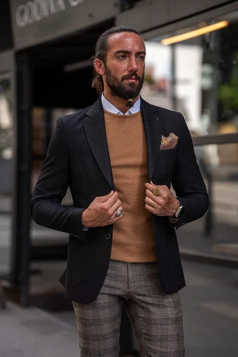 Rapid Slim Fit Textured Black Blazer