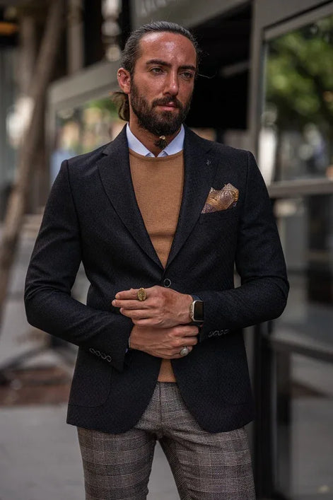 Rapid Slim Fit Textured Black Blazer