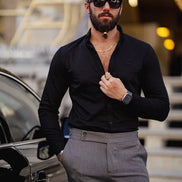 Rapid Black Slim Fit Textured Cotton Shirt