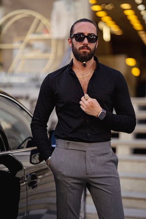 Rapid Black Slim Fit Textured Cotton Shirt