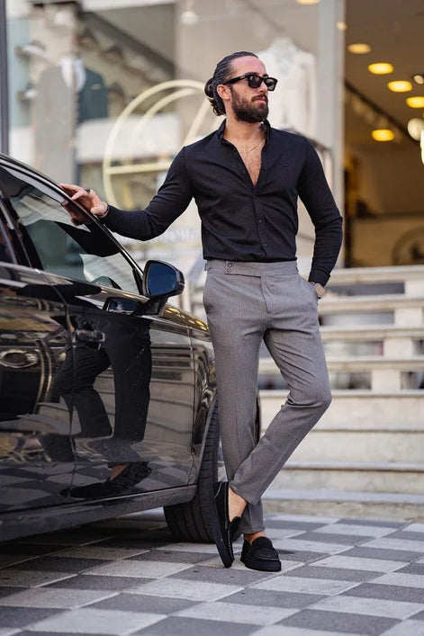 Rapid Black Slim Fit Textured Cotton Shirt