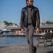 Rapid Slim Fit Zipper Black Leather Jacket