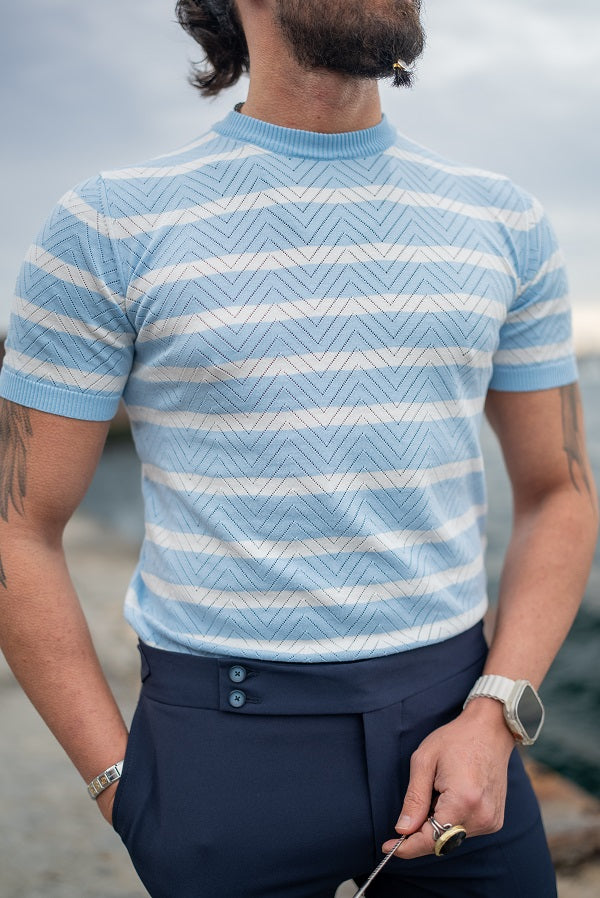 Rapid Blue Crewneck Striped T-Shirt