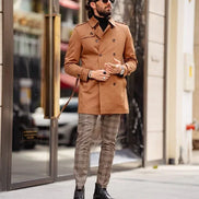 Rapid Camel Slim Fit Double Breasted Long Coat