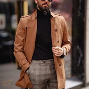 Rapid Camel Slim Fit Double Breasted Long Coat