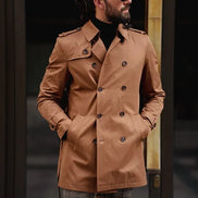 Rapid Camel Slim Fit Double Breasted Long Coat