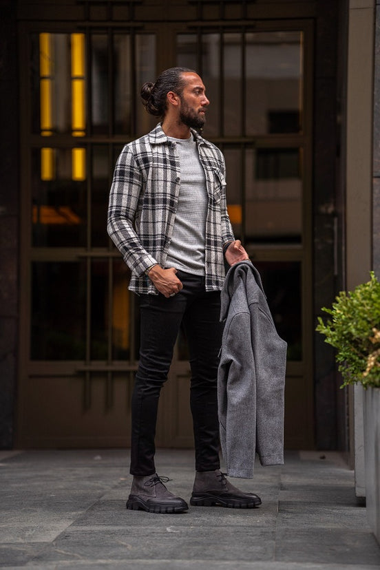 Gray Black Plaid Shirt