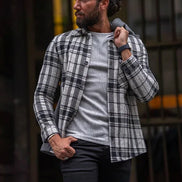 Rapid Gray Black Slim Fit Long Sleeve Plaid Shirt