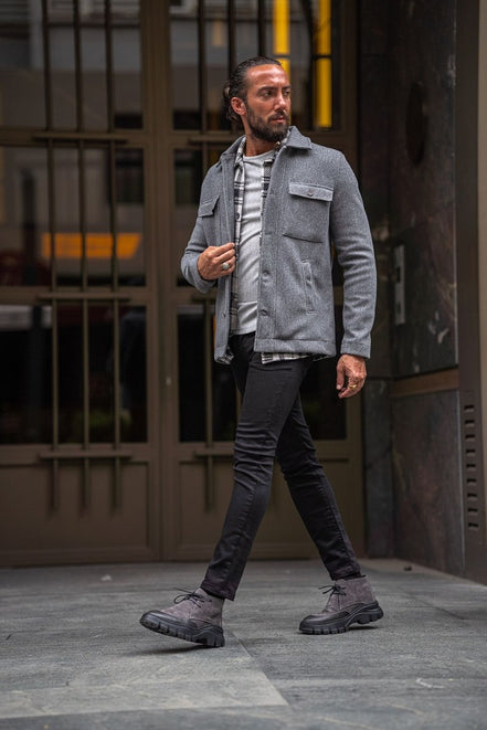 Rapid Slim Fit Double Pocket Gray Wool Coat