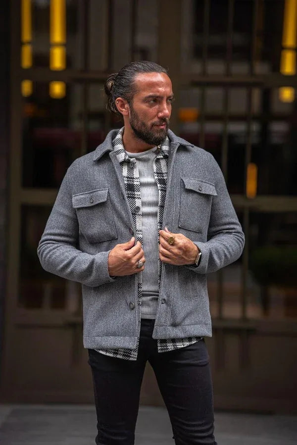 Rapid Slim Fit Double Pocket Gray Wool Coat