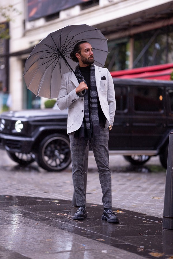 Rapid Slim Fit Notch Lapel Gray Linen Blazer