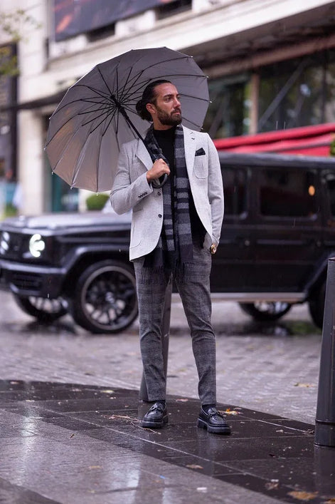 Rapid Slim Fit Notch Lapel Gray Linen Blazer