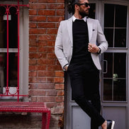 Rapid Slim Fit Striped Gray Linen Blazer