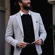 Rapid Slim Fit Striped Gray Linen Blazer