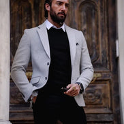 Rapid Slim Fit Striped Gray Linen Blazer