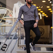 Rapid Gray Slim Fit Textured Cotton Shirt