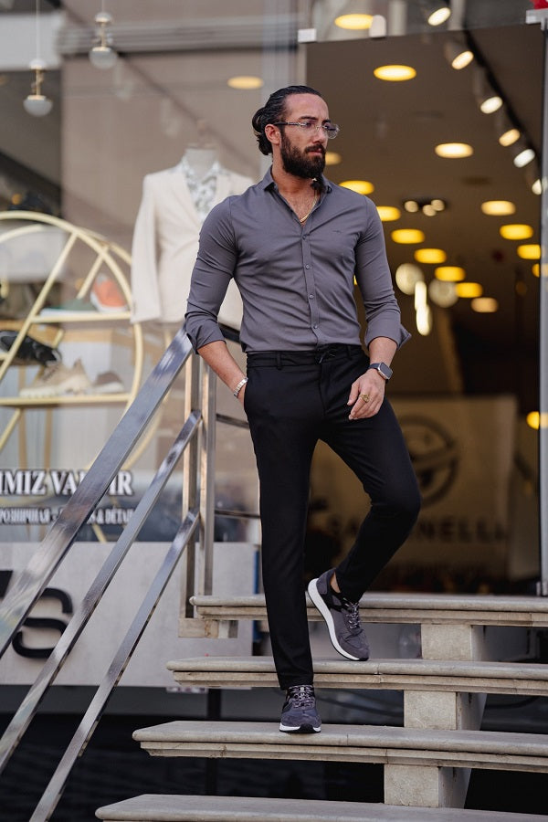 Rapid Gray Slim Fit Textured Cotton Shirt