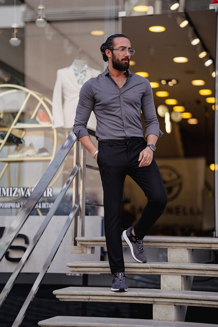Rapid Gray Slim Fit Textured Cotton Shirt