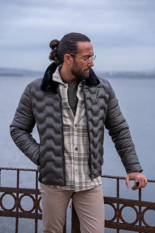 Rapid Khaki Slim Fit Fur Coat