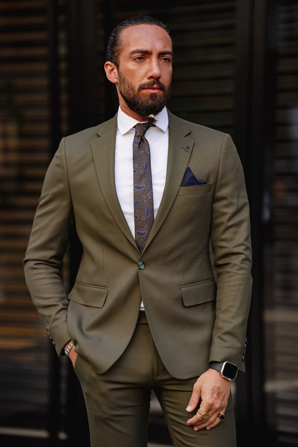 Rapid Khaki Slim Fit Notch Lapel 2 Piece Suit