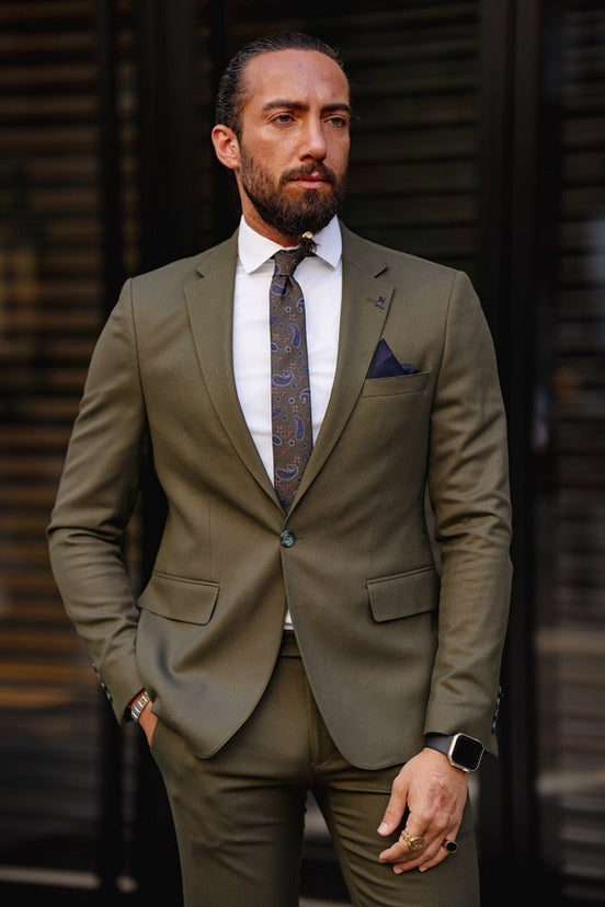 Rapid Khaki Slim Fit Notch Lapel 2 Piece Suit
