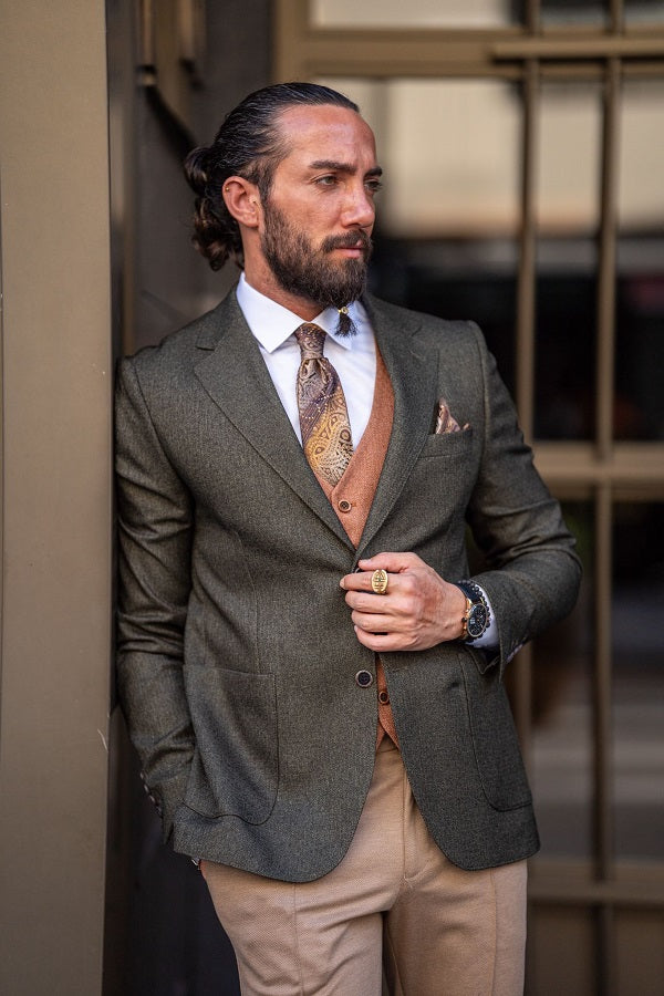 Rapid Khaki Slim Fit Notch Lapel 3 Piece Combination Suit