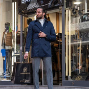 Rapid Navy Blue Slim Fit Double Breasted Long Coat