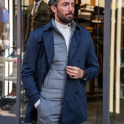Rapid Navy Blue Slim Fit Double Breasted Long Coat