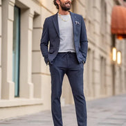 Rapid Navy Blue Slim Fit Notch Lapel 2 Piece Pinstripe Suit