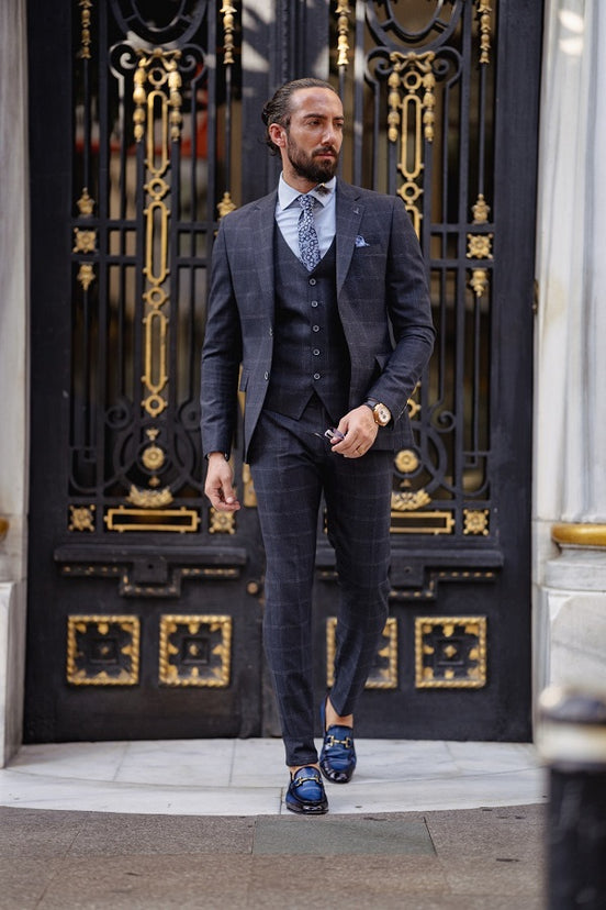 Navy Blue Check Suit