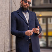 Rapid Slim Fit Single Breasted Navy Blue Long Coat