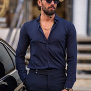 Rapid Slim Fit Textured Navy Blue Cotton Shirt