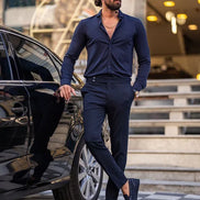 Rapid Slim Fit Textured Navy Blue Cotton Shirt