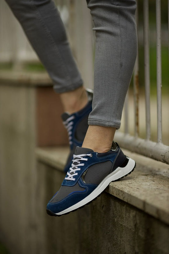 Navy Blue Suede High Top Sneakers