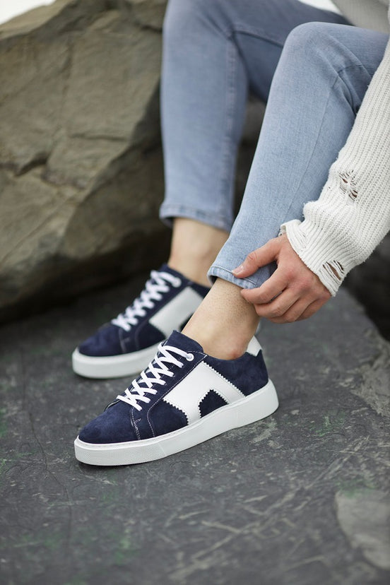 Navy Blue Suede Mid Top Sneakers