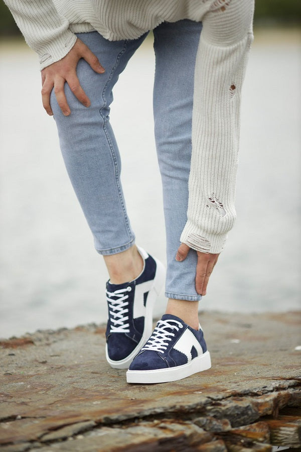 Rapid Navy Blue Suede Mid Top Sneakers