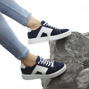 Rapid Navy Blue Suede Mid Top Sneakers