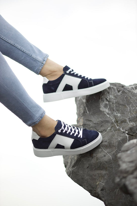 Navy Blue Suede Mid Top Sneakers