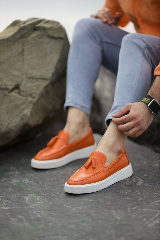 Orange Tassel Loafers