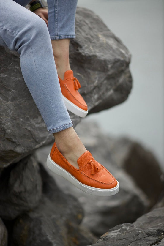 Orange Tassel Loafers