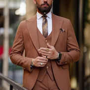 Rapid Slim Fit Peak Lapel Rust Brown Suit