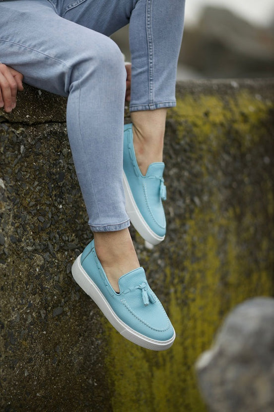 Light Blue Tassel Loafers
