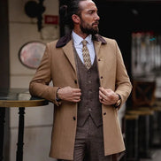 Rapid Camel Slim Fit Single Breasted Long Wool Coat