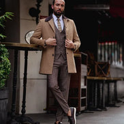 Rapid Camel Slim Fit Single Breasted Long Wool Coat