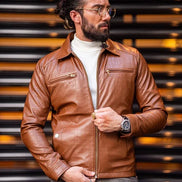 Rapid Slim Fit Zipper Brown Leather Jacket